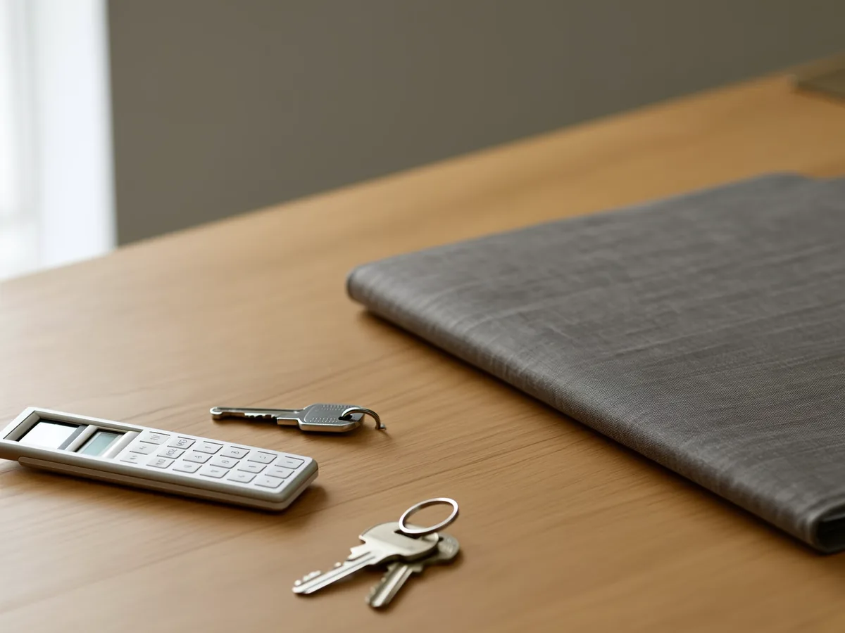 House keys, calculator and document folder on a desk, symbolic image for the incidental purchase costs when buying property in Germany